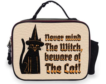 Heksen lunchtas zwarte kat, heksen gotische kat moeder lunchbox, kattenliefhebber cadeau, heksen picknicktas, mystieke hemelse lunchtas esthetiek vintage