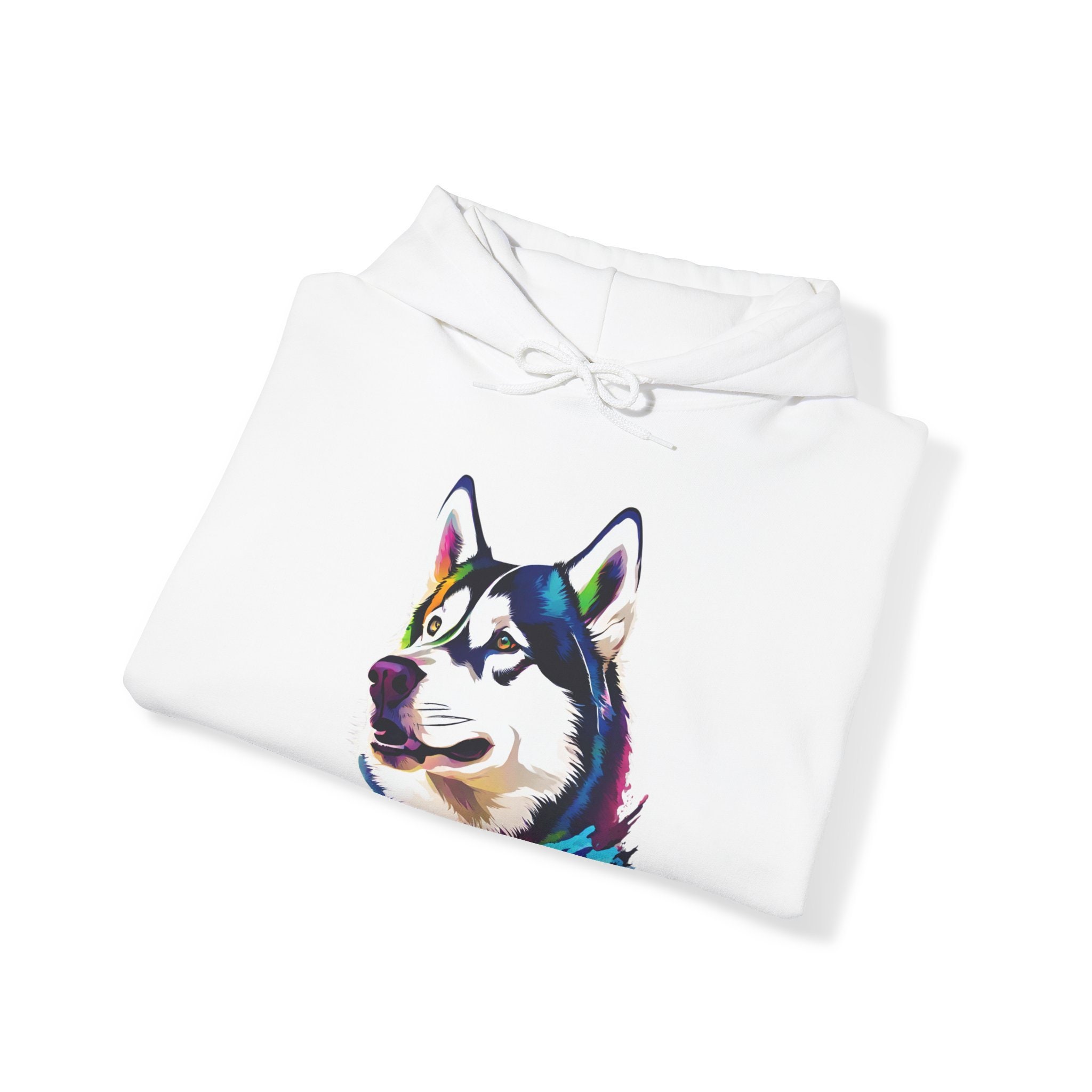 Siberian Husky Hooded Sweatshirt, Alaskan Malamute Colorful Graphic