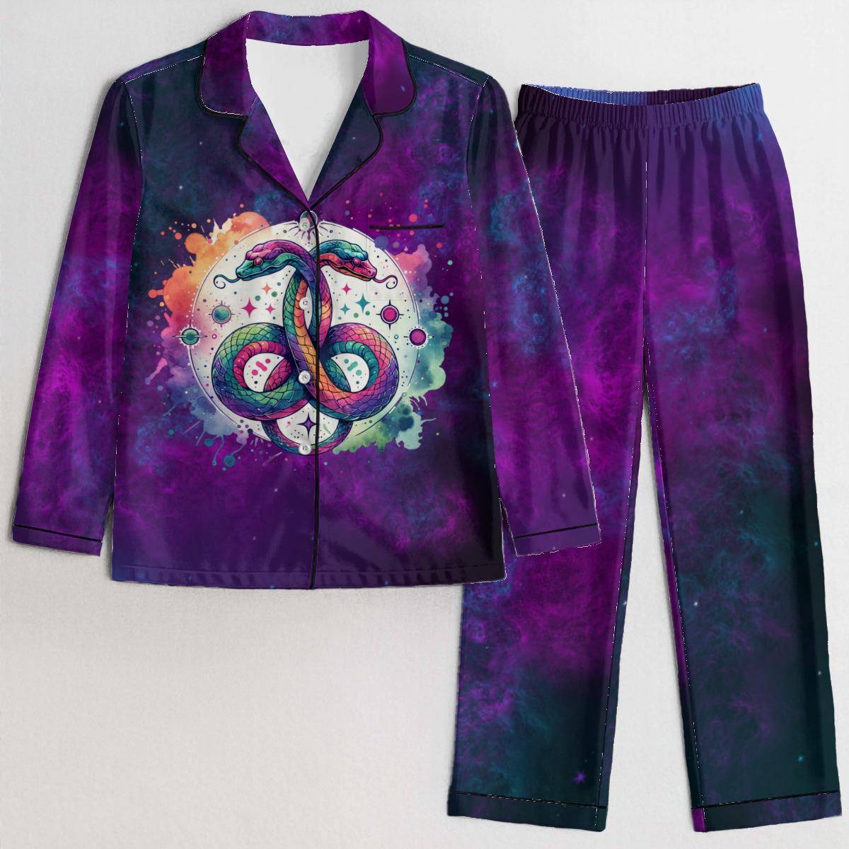 Galaxy Serpents Satin Pajama Set, Celestial Snake Spirit Sleepwear ...
