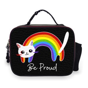 Rainbow Pride Cat Lunch bag, cat be proud picnic bag, Cat LGBTQ accessory, colorful cat picnic bag, cute Lgbt lunch bag, back to school gift