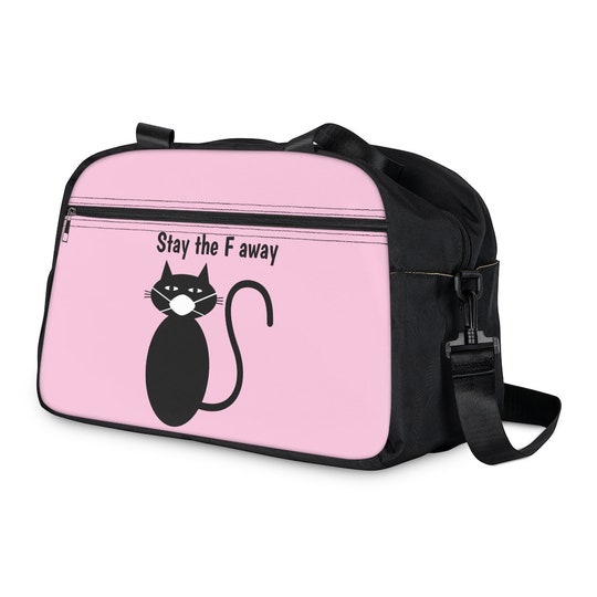 Disover Black cat wearing mask says Stay the F away Fitness Handbag