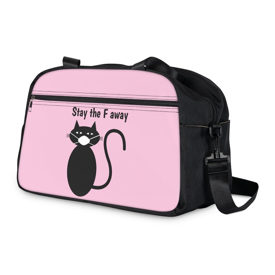 Black cat wearing mask says Stay the F away Fitness Handbag