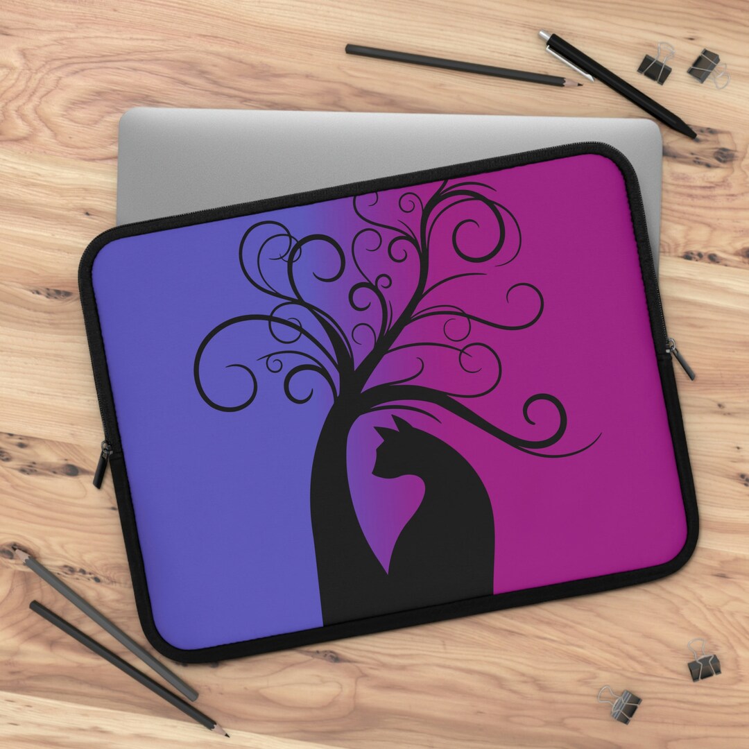 Magical Black Cat Laptop Sleeve, Aesthetic Celestial Laptop Case, Cat
