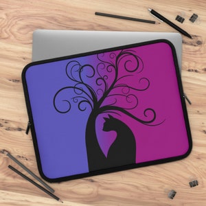 Magische schwarze Katze Laptophülle, ästhetische celestial Laptoptasche, Katzenliebhaber Katze Mama Geschenk, mystische Laptophülle, Witchy Gothic Laptoptasche