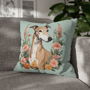 Funda de almohada floral Greyhound Square, linda funda de almohada decorativa Whipet, funda de cojín estética Cottagecore, decoración del hogar del perro lebrel