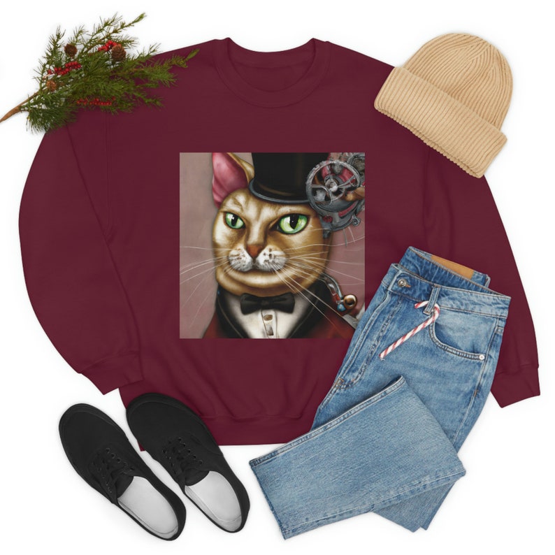 Steampunk Cat Sweatshirt Victorian Cat Sweatshirt Vintage Etsy
