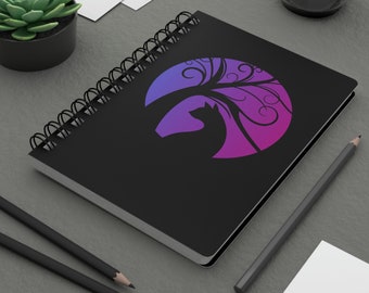 Magical black cat Spiral Bound Journal, celestial notebook, whimsical journal, Manifestation Journal, mythical witchy journal cat lover gift