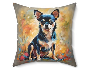 Svart och brun Chihuahua Kudde, Chihuahua Konstkudde, Gåva för Chihuahuaälskare, Chihuahua Dekorativ Kudde, Chihuahua Gåvor