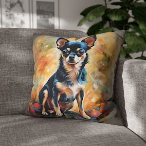 Zwart en bruin Chihuahua kussensloop, Chihuahua kunst kussenhoes, cadeau voor Chihuahua liefhebbers, Chihuahua schilderij Decoratieve kussenhoes