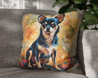 Svart och brunt Chihuahua örngott, Chihuahua konst kuddfodral, present till Chihuahuaälskare, Chihuahua målning Dekorativt kuddfodral