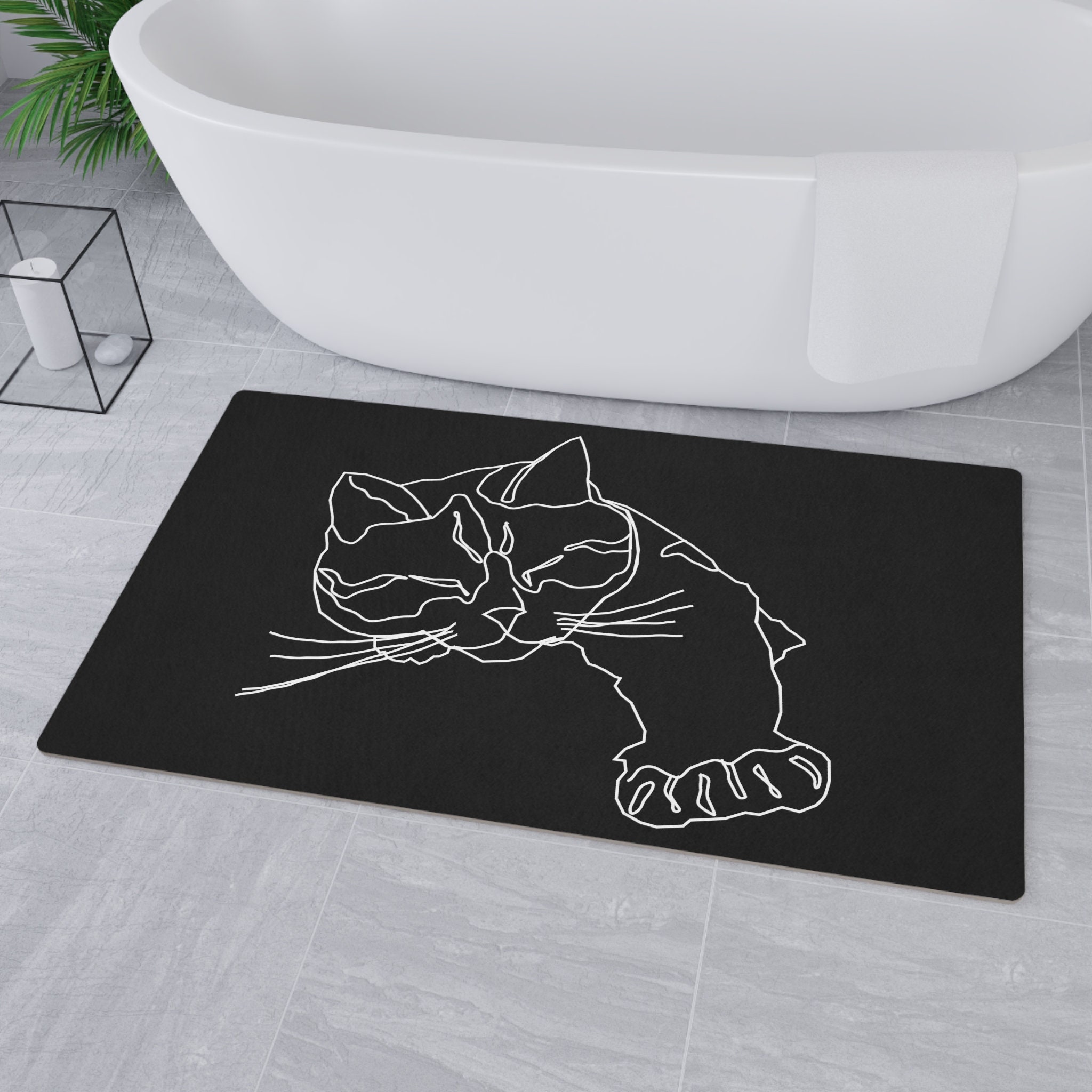 Minimalist Cat Floor Mat Line Art Cat Flooring Mat Cat Room Etsy