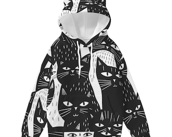 Kawaii Cat Hoodie with Ears, Women’s Cute Kawaii Cat Ear Sweatshirt, Cute Cat Lover Gift, funny cat hooded sweatshirt, fun cat lover apparel
