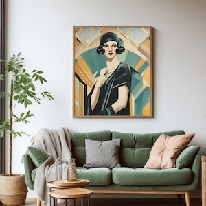 Art Deco Girl wall art, Art Deco Parisian Woman Art Posters, Art Deco Flapper Girl vintage Wall Decor, Elegance 1920s Art Deco Prints