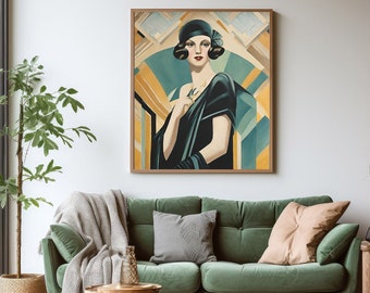 Art Deco Girl wall art, Art Deco Parisian Woman Art Posters, Art Deco Flapper Girl vintage Wall Decor, Elegance 1920s Art Deco Prints