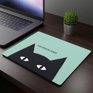 Black Cat Mouse Pad, funny cat mouse pad, mouse pad with cat, cute mouse pad, kawaii cat desk mat, cat mom gift, funny desk accessories