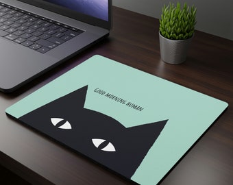 Black Cat Mouse Pad, funny cat mouse pad, mouse pad with cat, cute mouse pad, kawaii cat desk mat, cat mom gift, funny desk accessories