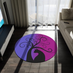 Black Cat gothic Round Rug, mystic fall Livingroom rug, Cat magical celestial witchy rug, gift for her, cat lover gift, home décor