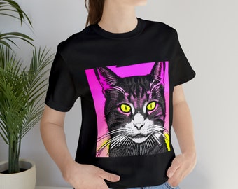 Retro cat T shirt, pop art cat shirt, cute cat mom shirt, cat lover gif, Funky Kitty Shirt, Colorful Cat Graphic tee shirt, Cat Print Shirt