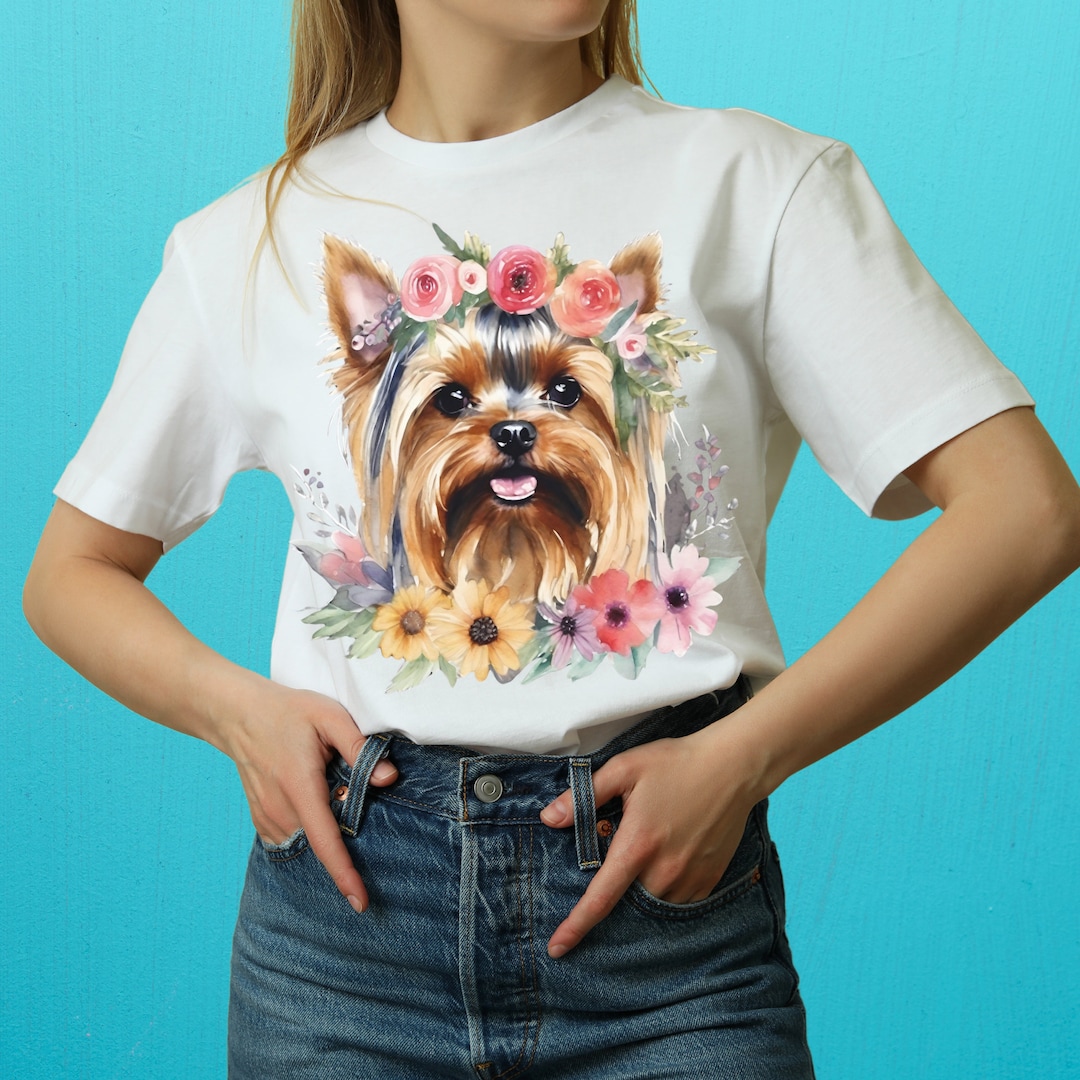 Floral Yorkshire Terrier Shirt, Yorkshire Terrier Watercolor Shirt ...