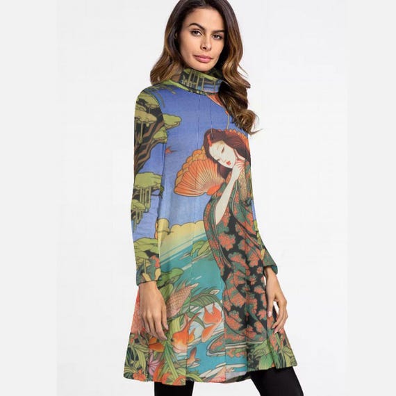 Ukiyo-e Geisha High Neck Autumn Dress | Japanese Art Long Sleeve A-line  Dress | Muse Dress | Floral Geisha Dress, Maiko Edo Japan Art Dress - Etsy  Norway
