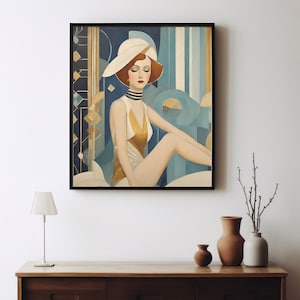 Art Deco Girl wall art, Art Deco Woman Parisian Art Vertical Poster, Art Deco Flapper Girl vintage Wall Decor Elegance 1920s Art Deco Prints