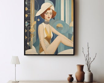 Art Deco Girl wall art, Art Deco Woman Parisian Art Vertical Poster, Art Deco Flapper Girl vintage Wall Decor Elegance 1920s Art Deco Prints
