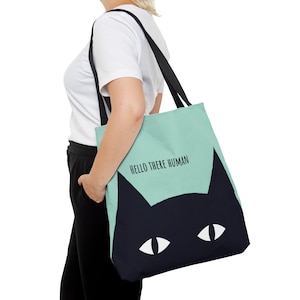 Funny Black Cat Tote Bag, cute cat reusable tote, Kawaii cat grocery bag, sarcastic cat shopping bag, cat lover tote bag, cat shoulder bag