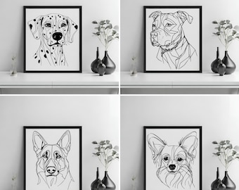 Custom dog portrait poster, Personalized dog wall art, art line dog wall decor, custom dog gifts, gift for dog owners minimalistic dog print