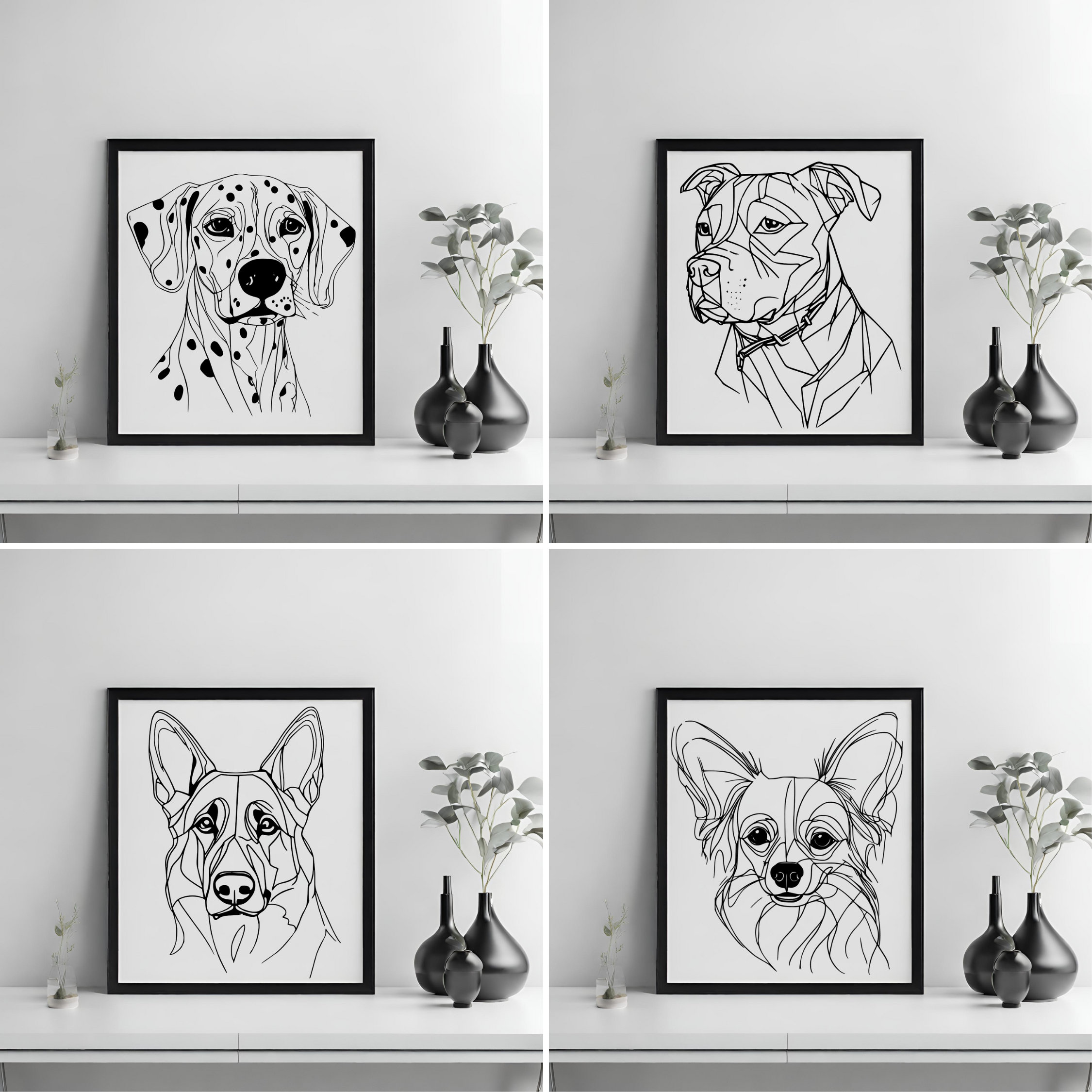 Custom Dog Portrait Poster, Personalized Dog Wall Art, Art Line Dog ...