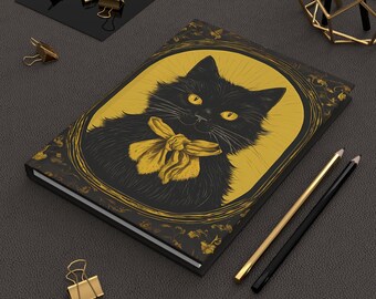 Vintage Cat Hardcover Journal, Black Cat Gifts, Witchy Writing, Cat Journaling, Inspiration notebook, back to school gift, Vintage Notebook