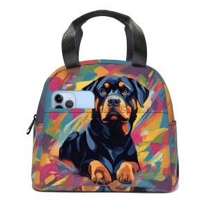 Bolsa térmica para el almuerzo con diseño de rottweiler: bolsa colorida para el almuerzo para amantes de los rottweiler, bolsa impermeable para el almuerzo, bolsa portátil para alimentos, bolsa de picnic para rottweiler