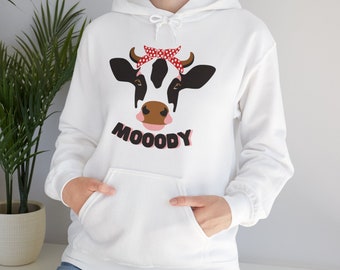 Moody cow Hoode, zabawna krowia bluza z kapturem, sarkastyczna krowia bluza, krowie prezenty, Cow Lover bluza z kapturem, słodka krowia bluza z kapturem, modna krowia bluza z kapturem