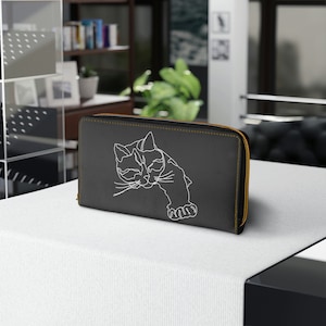 Minimalistischer Katzen-Reißverschluss-Geldbeutel, Line Art Katzen-Geldbörse, niedlicher Katzenliebhaber-Accessoire, moderne Katzen-Geldbörse, einzigartige Katzen-Geldbörse, funktionale Katzen-Geldbörse