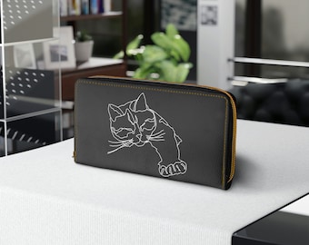 Minimalist Cat Zipper Wallet, Line Art Cat wallet, cute cat lover accessory, Modern cat wallet, Unique cat wallet, Functional cat wallet