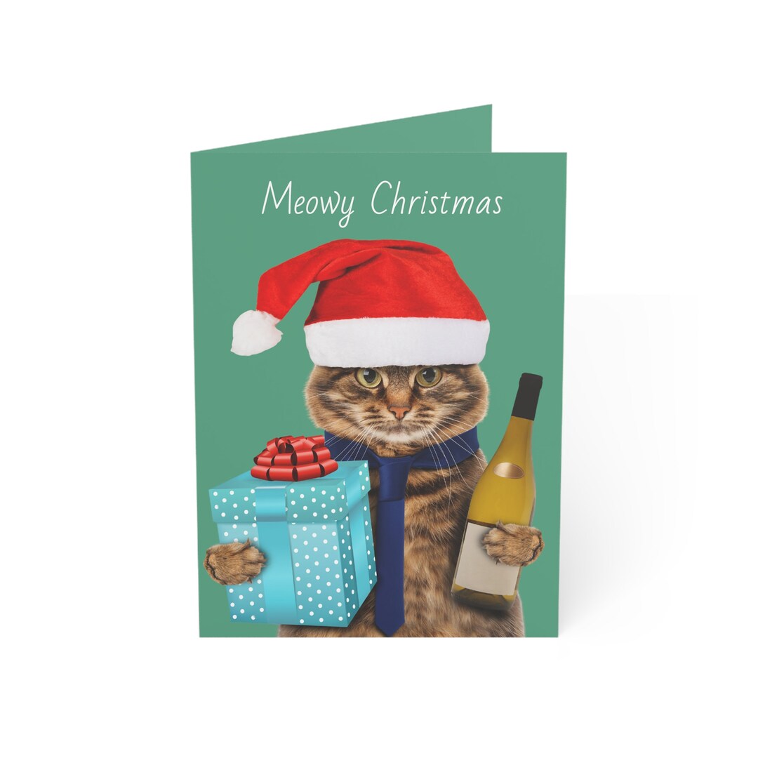 Drunk Cat Merry Christmas Card Funny Cat Holiday Card Bundles Etsy