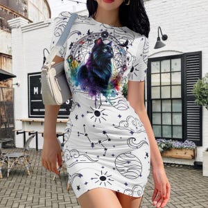 moon and stars mini dress Moon Dress Embroidered Star Dress Black Beaded Mini Dress With Celestial Star Embroidery And