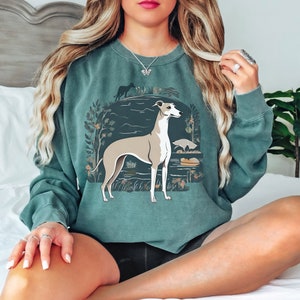 Greyhound Sweatshirt, Botanical Whippet sweater, whimsical Greyhound Vintage cottagecore aesthetic Pullover, Fairycore Whippet jumper