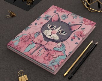 Cottagecore ästhetisches Katzenbuch, niedliches Blumenkatzennotizbuch, Vintages viktorianisches Katzennotizbuch, Kawaii blumen Katzenzeitschrift, zurück zu Schulgeschenk