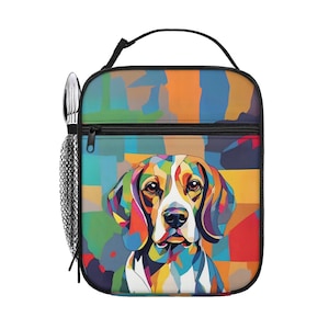 Bolsa de almuerzo con aislamiento de Beagle colorida: bolsa de almuerzo abstracta para amantes de los Beagles con soporte para utensilios, bolsa de almuerzo portátil impermeable, bolsa de picnic Beagle