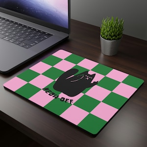 Checkered cat pointing middle finger Mouse Pad, kawaii mousepad, funny cat mouse pad, cute cat desk mat, cat lover gift, back to school gift