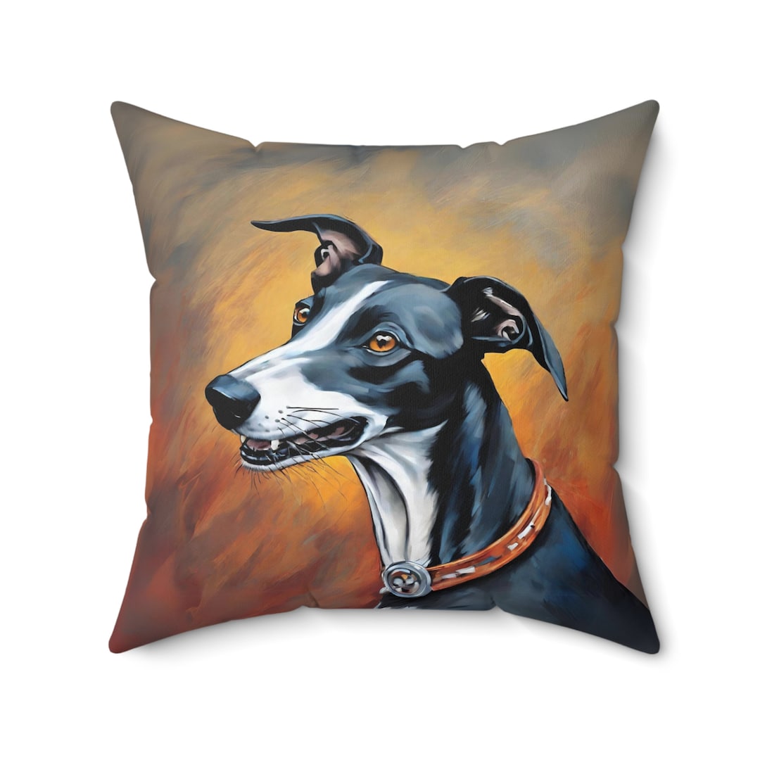 Cute Greyhound Pillow, Cozy Whippet Cushion, Greyhound Painting Pillow