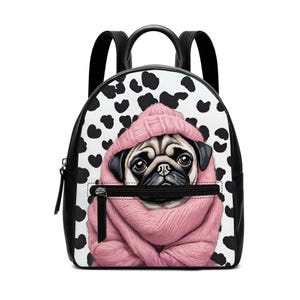 Polka Dot Pug Backpack | Cute PU Leather Backpack | Kawaii Pug Backpack | Pug lover backpack | cute gift for Pug owners | dotted Mops Bag