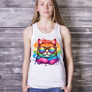 Lgbtqia+ Cat Ideal Racerback Tank, Cat LGBTQ tank top, graffiti Lgbt Cat tank top, gay pride Cat yoga tank, Boss Cat lgbt workout tank top