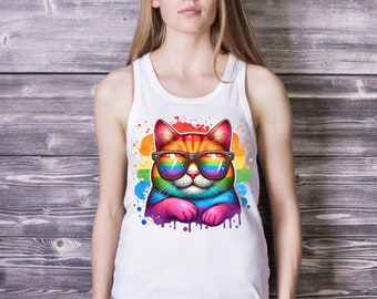 Lgbtqia+ Cat Ideal Racerback Tank, Cat LGBTQ tank top, graffiti Lgbt Cat tank top, gay pride Cat yoga tank, Boss Cat lgbt workout tank top
