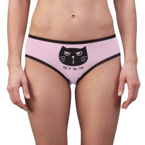Black cat says Pet If You Can pink Women&#39;s underwear, cat Briefs, kitty panties, cute panties, gift for her, cat lover gift, funny knickers