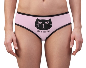 Black cat says Pet If You Can pink Women's underwear, cat Briefs, kitty panties, cute panties, gift for her, cat lover gift, funny knickers