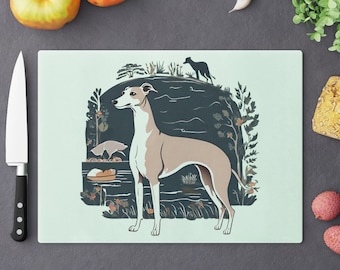 Botanical Greyhound Cutting Board, Floral Whippet chopping board, housewarming gift, gift for chef, kitchen decor, Gift for Cooking Lovers