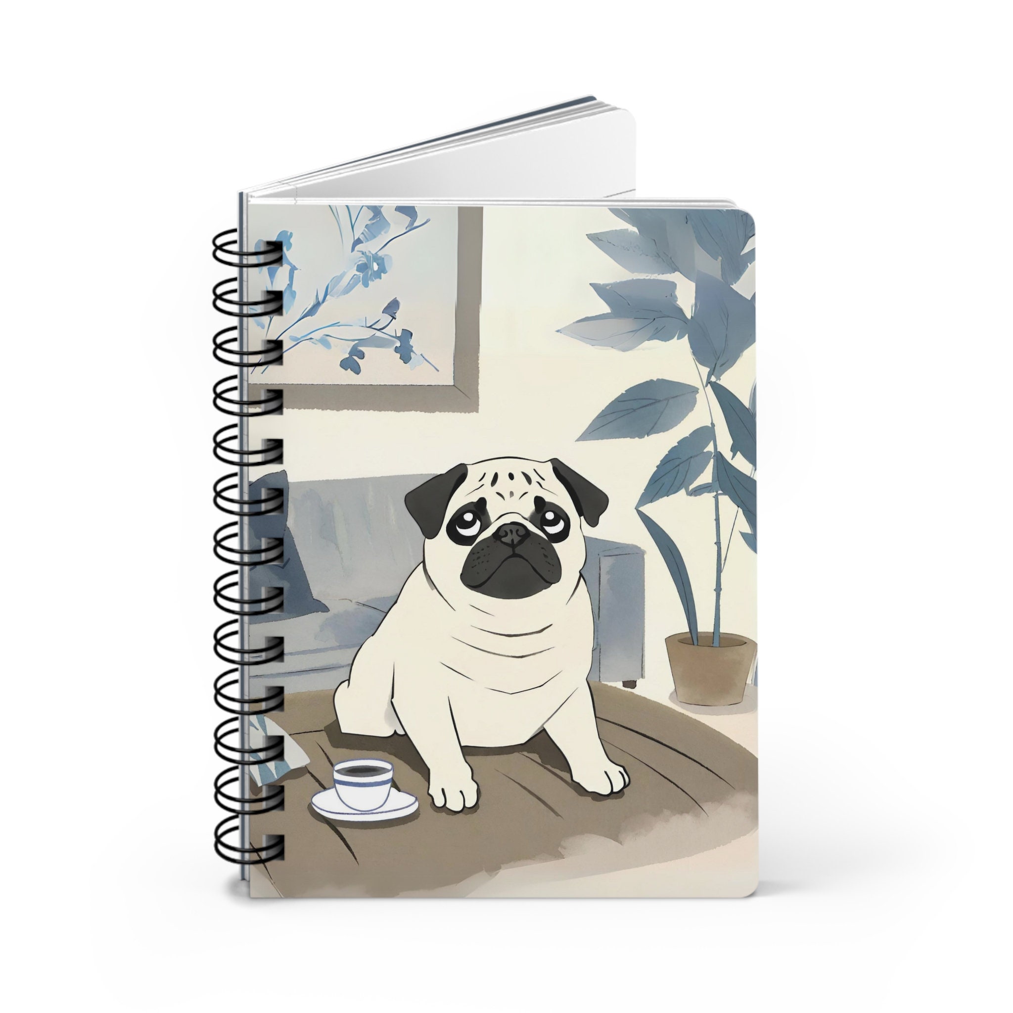 Cute Pug Painting Spiral Bound Journal, Mops Japanese Art Notebook