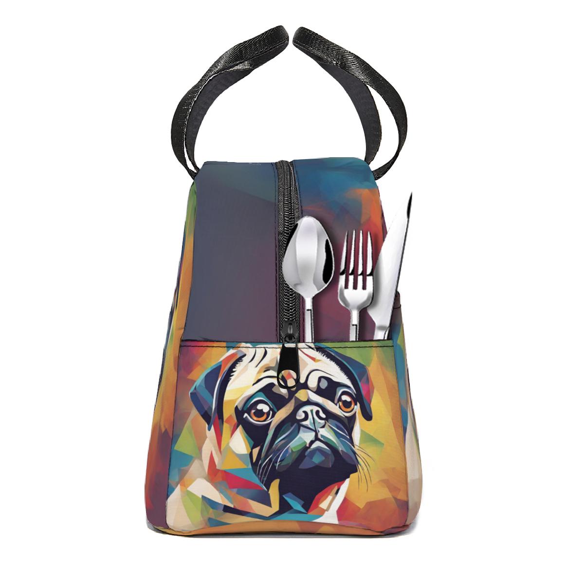 Abstract Pug Lunch Bag, Colorful Pug Insulated Lunch Bag With Side  display picture 1