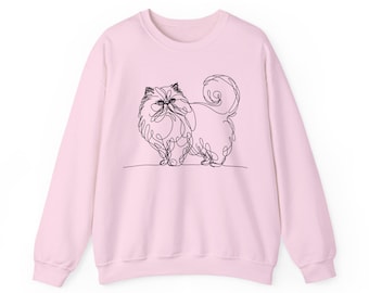 Cozy One-line Persian Cat Crewneck Sweatshirt | Cute Cat Pullover | Cat Lover Jumper | Line Art Persian Cat Sweatshirt Persian Cat Pullover
